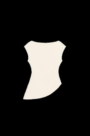 Zara TEXTURED ASYMMETRIC TOP - Ecru - Image 0