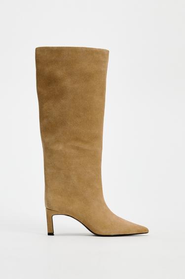 SPLIT SUEDE HEELED BOOTS - Dark tan by Zara