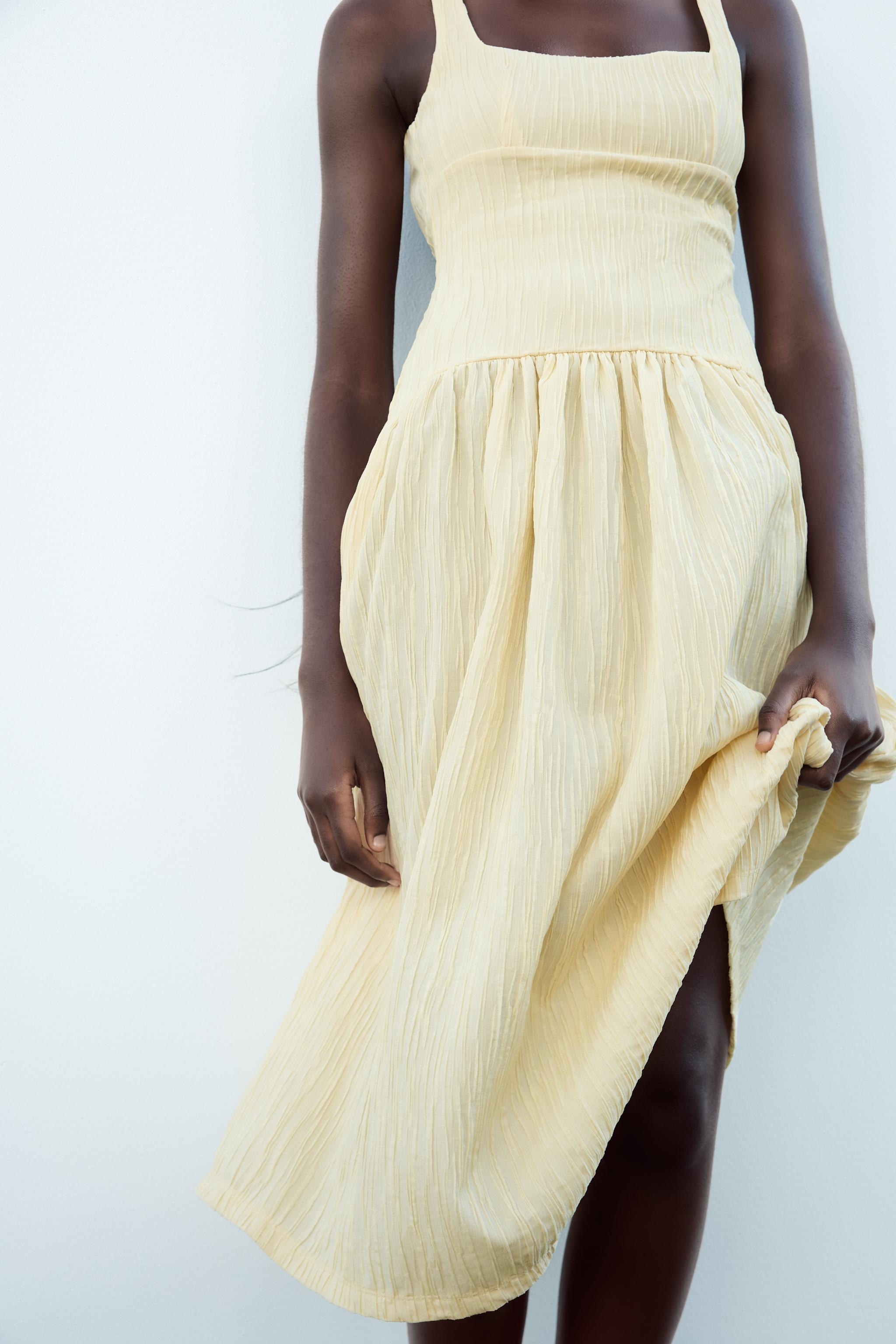 【ZARA】TEXTURED MIDI DRESS Vanilla | 4813/323/727 ZARA NEW WOMAN STRAPPY TEXTURED MIDI DRESS OPEN-BACK VANILLA
