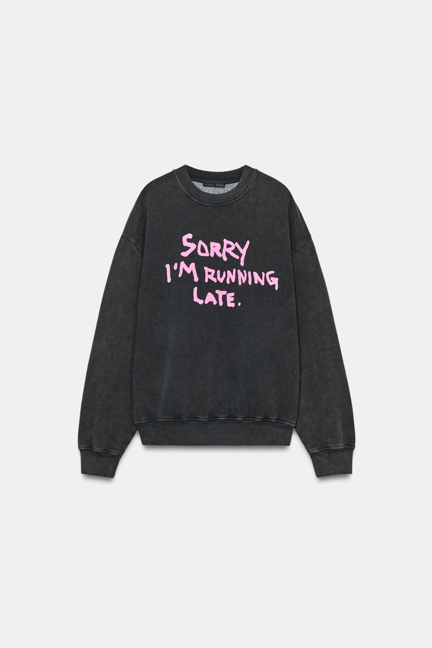 Женская толстовка Zara Washed Effect Text, цвет: Чёрный — фото 4