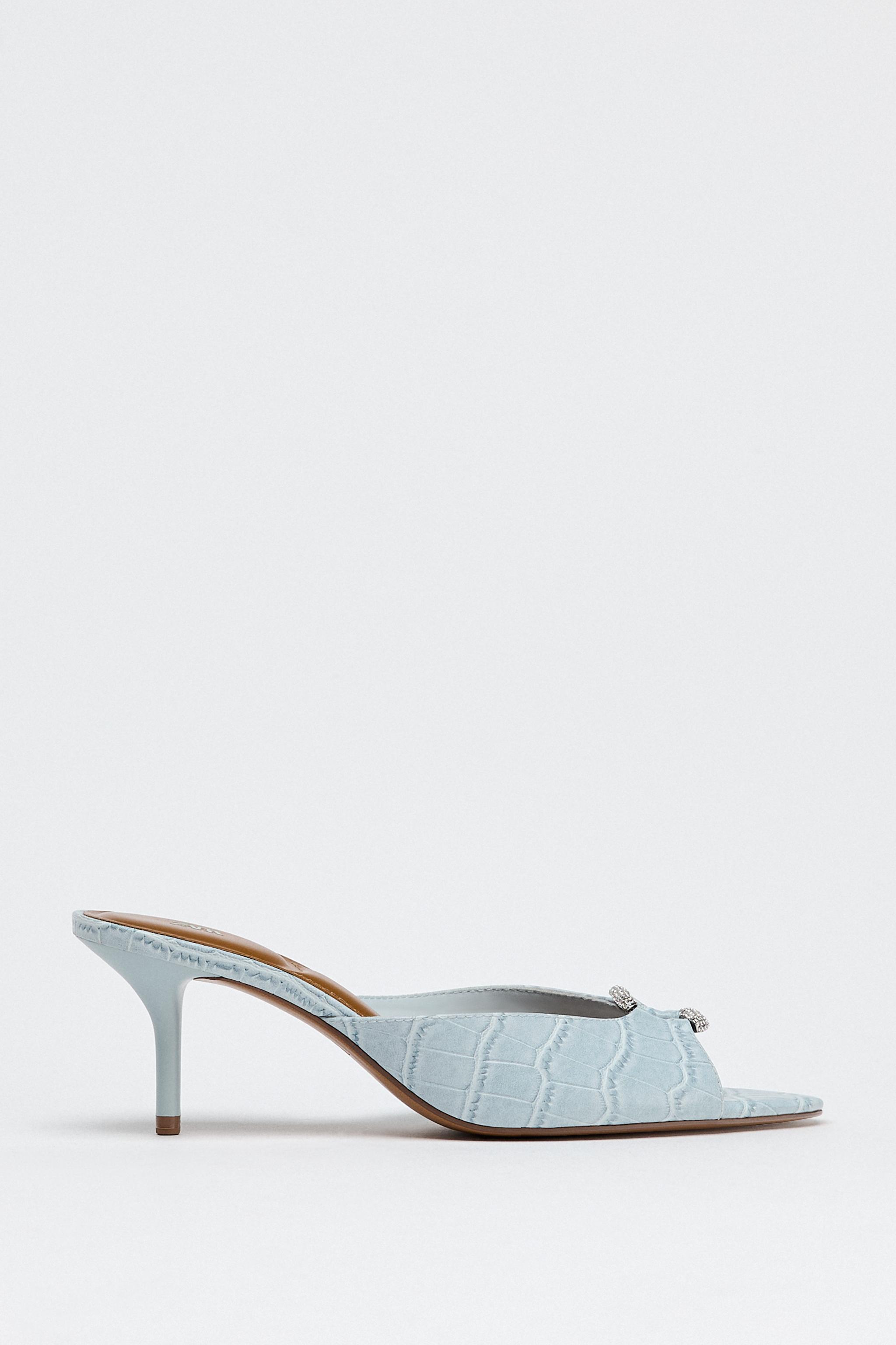 TEXTURED BUCKLE HEELED MULES - Blue | ZARA UAE - Dubai