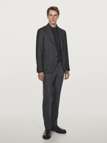 Blazer à chevrons en laine mélangée - Gris de Zara