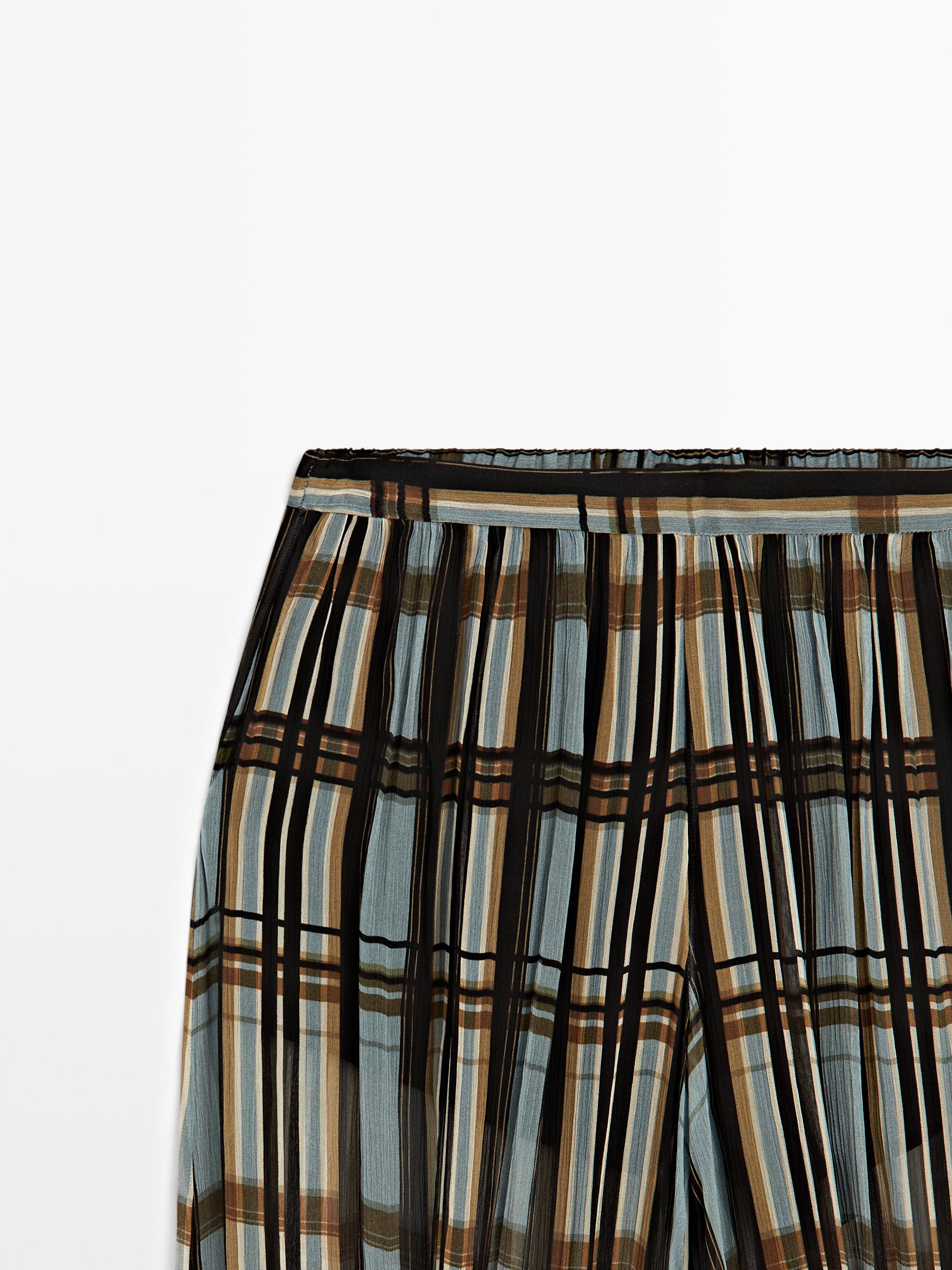 Pantalon bouffant fluide imprimé carreaux
