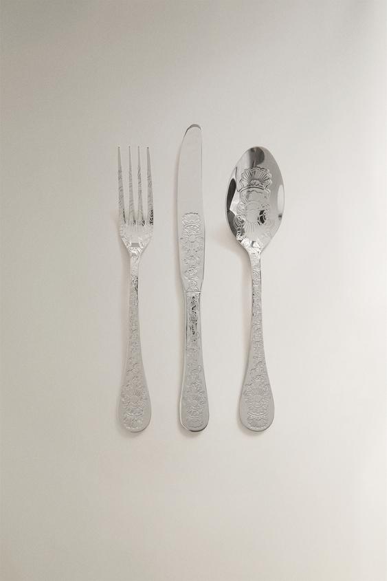 3-PIECE ENGRAVED STEEL CUTLERY SET - Steel by Zara - Image 0
