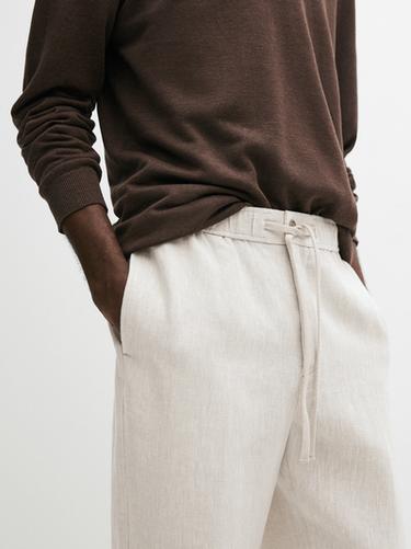 Zara Linen jogger fit trousers - Beige