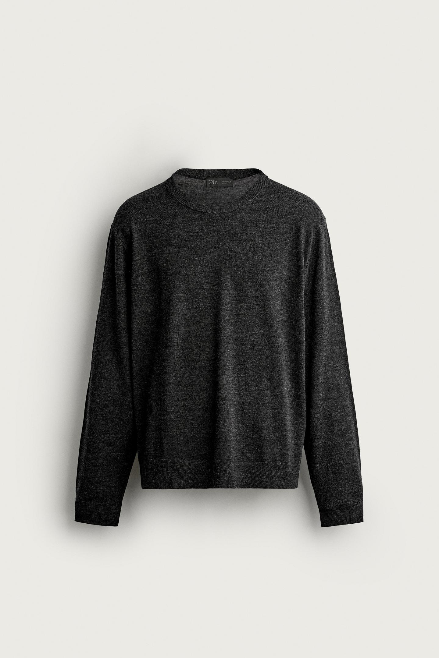 Мужской свитер Zara 100% Wool Regular Fit Jumper, цвет: Антрацитовый серый — фото 7