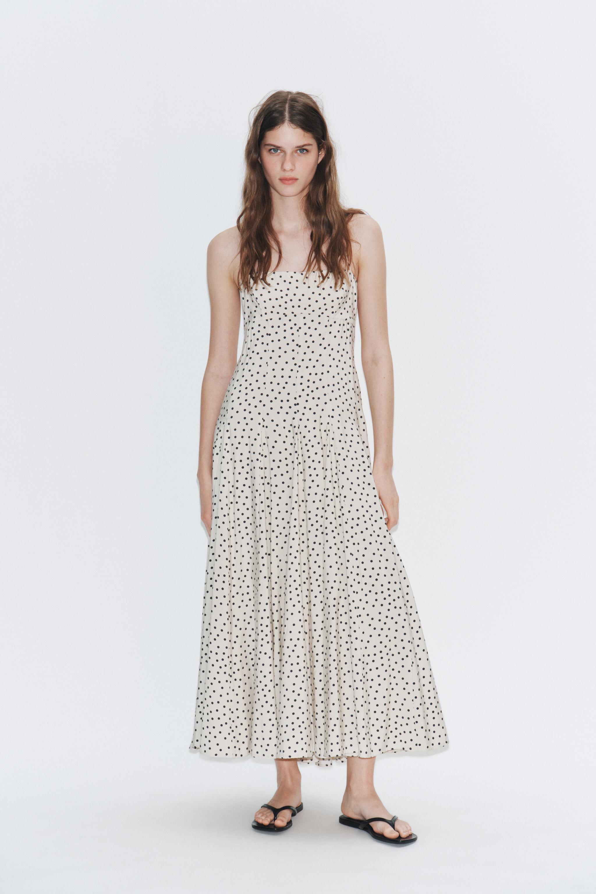 Женские платья Zara POLKA DOT VOLUME HALTER MIDI DRESS