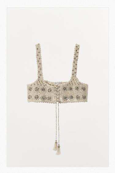 LIMITED EDITION BEADED CROCHET BRA - Ecru by Zara