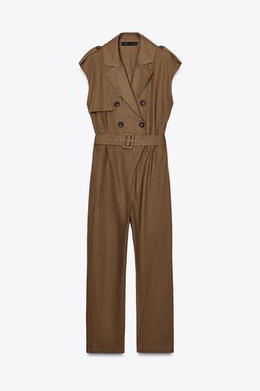 LINEN BLEND JUMPSUIT WITH BELT - Toffee by Zara - Image 3
