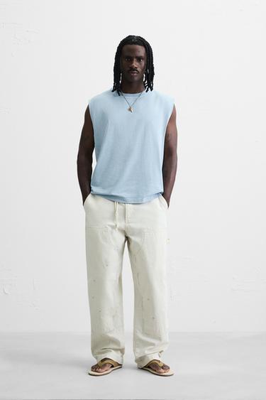 Zara RELAXED FIT TANK T-SHIRT - Faded sky blue - Image 0