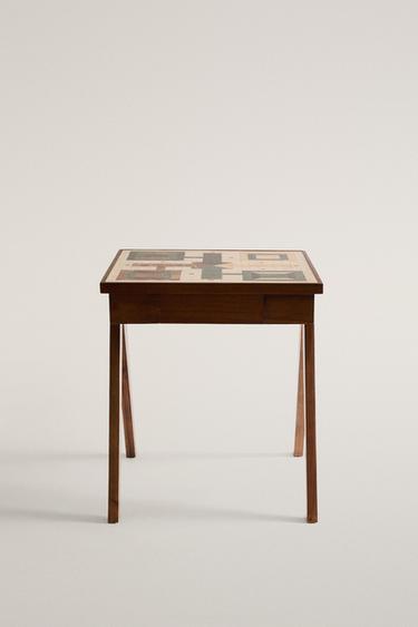 MARBLE PARCHEESI BOARD SIDE TABLE — Dark brown 2