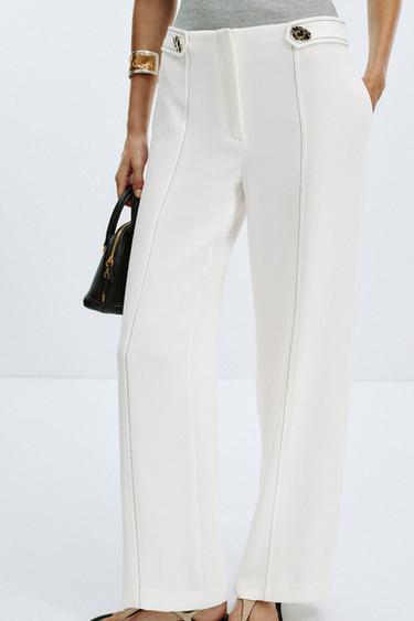 Zara CONTRAST STITCHING LOOP PANTS - Oyster-white