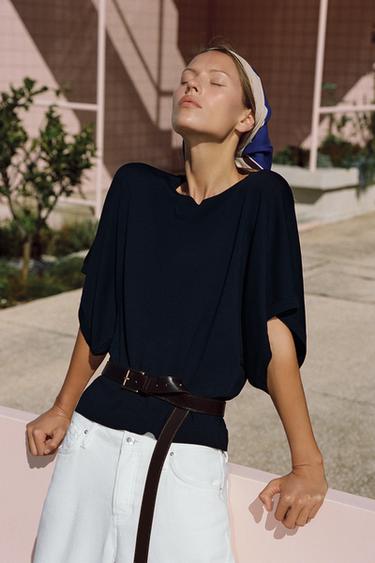 KNIT TOP WITH WIDE SLEEVES - Navy blue by Zara