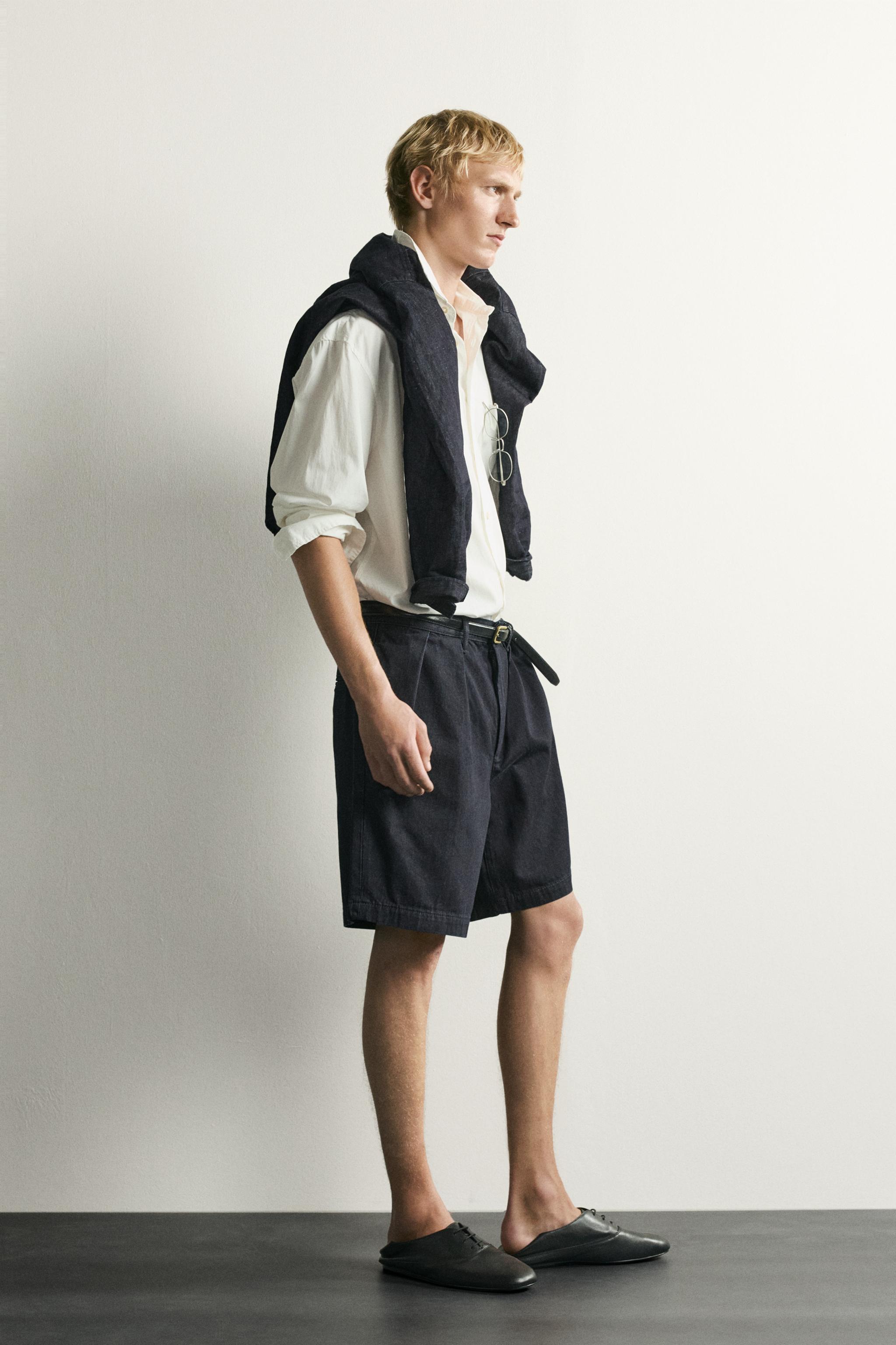 Мужские шорты Zara RELAXED FIT PLEATED CHINO DENIM SHORTS — фото 4