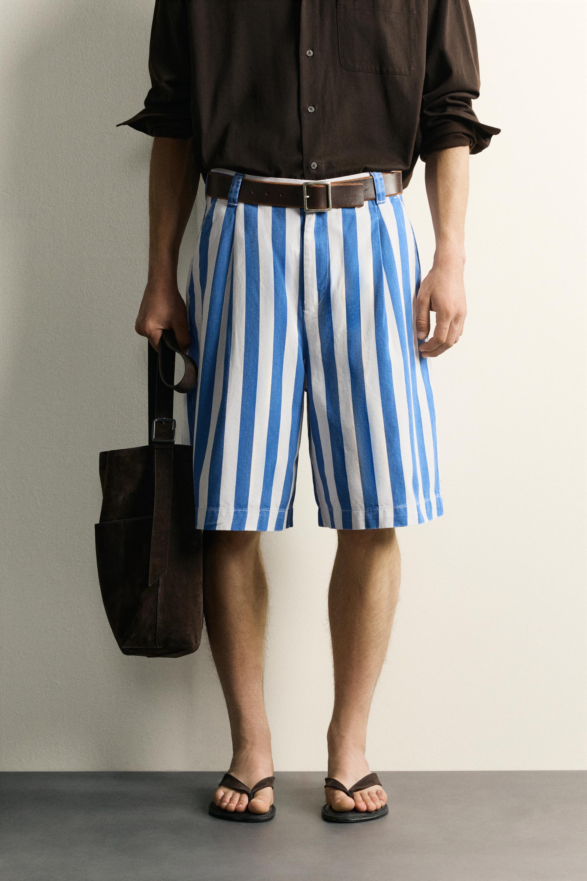 STRIPED WIDE-LEG BERMUDA SHORTS