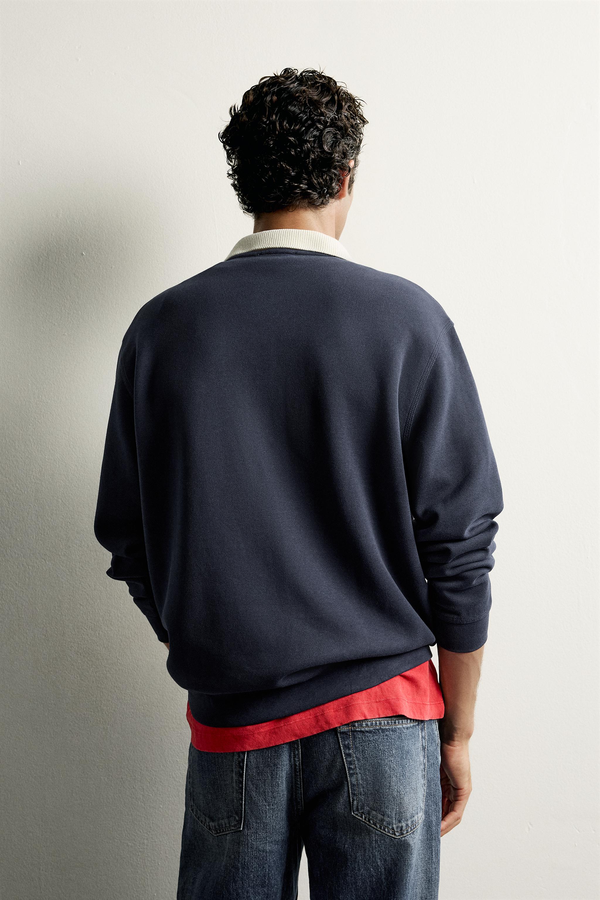 Zara ÇİZGİLİ DOKULU RELAXED FIT POLO T-SHIRT görsel 3