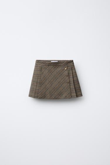 JUPE-SHORT À CARREAUX - Marron clair de Zara