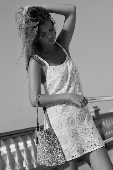 CROCHET SHORT DRESS - ecru-white by Zara