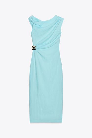ROBE MIDI ASYMÉTRIQUE DÉCOR - Turquoise de Zara - Image 5