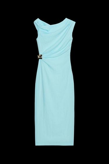 Zara ASYMMETRIC MIDI DRESS WITH APPLIQUÉ - Turquoise - Image 0