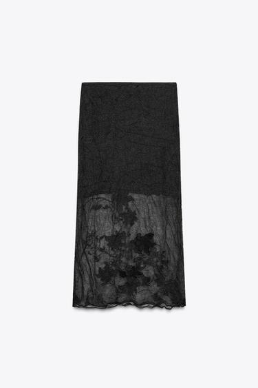 JUPE SEMI-TRANSPARENTE EN MAILLE STRUCTURÉE - Noir de Zara - Image 1