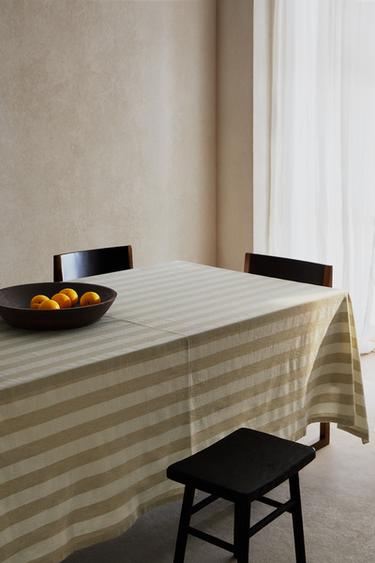 DYED THREAD STRIPED TABLECLOTH - Taupe grey by Zara