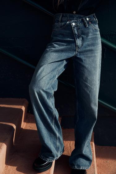 HIGH-WAIST TRF WIDE-LEG JEANS WITH CROSSOVER WAISTBAND - Indigo by Zara