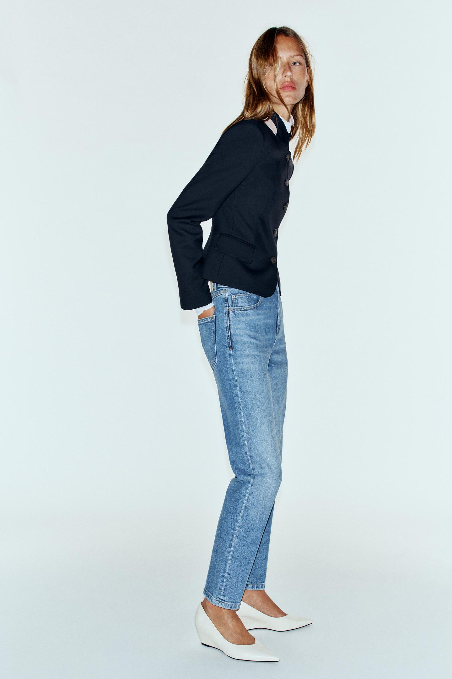Женский пиджак Zara Contrast Collar, цвет: Тёмно-синий — фото 4