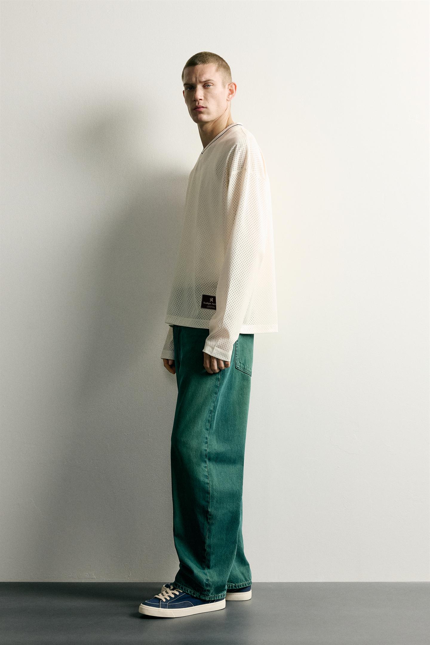 Мужская футболка Zara Relaxed Fit Open-Work, цвет: Устричный белый — фото 4