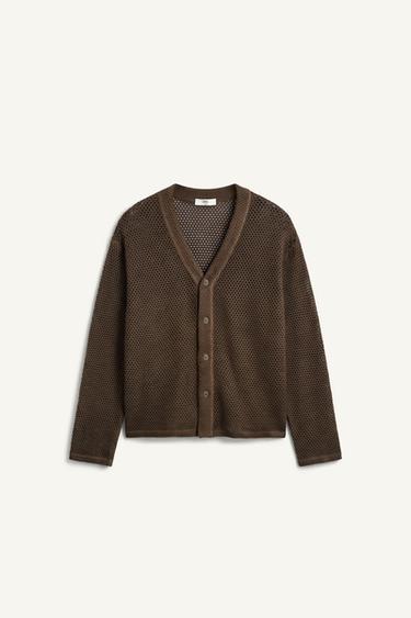 كارديغان كروشيه بقصة مريحة - بني الخاص بـ Zara