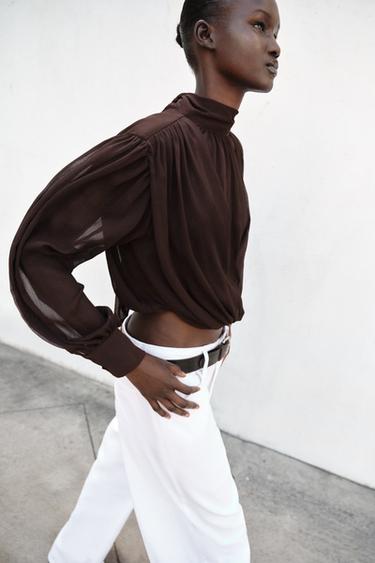 BLOUSE DRAPÉE À NŒUD - Marron de Zara - Image 2