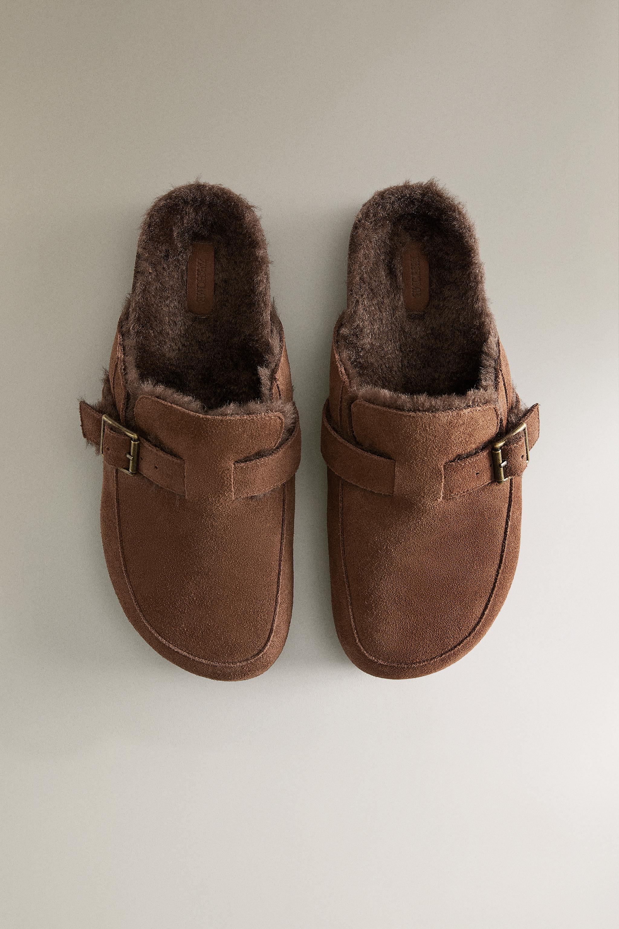 WARM LEATHER CLOGS WITH BUCKLE
