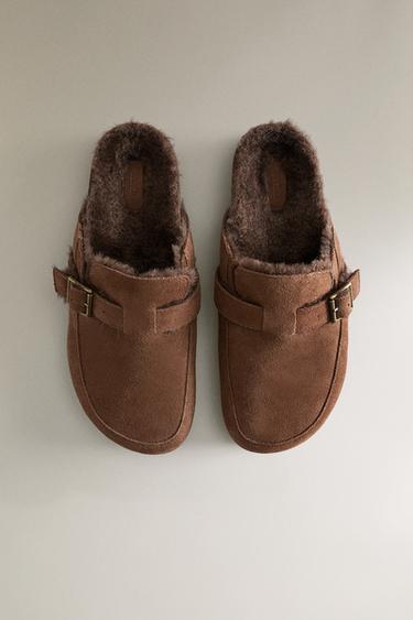 WARM LEATHER CLOGS WITH BUCKLE - Brown by Zara - Image 2