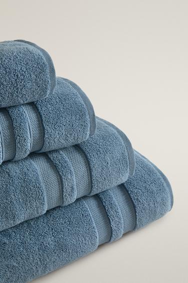 EXTRA SOFT DOUBLE-BORDER BATH TOWEL — Dusty blue 2