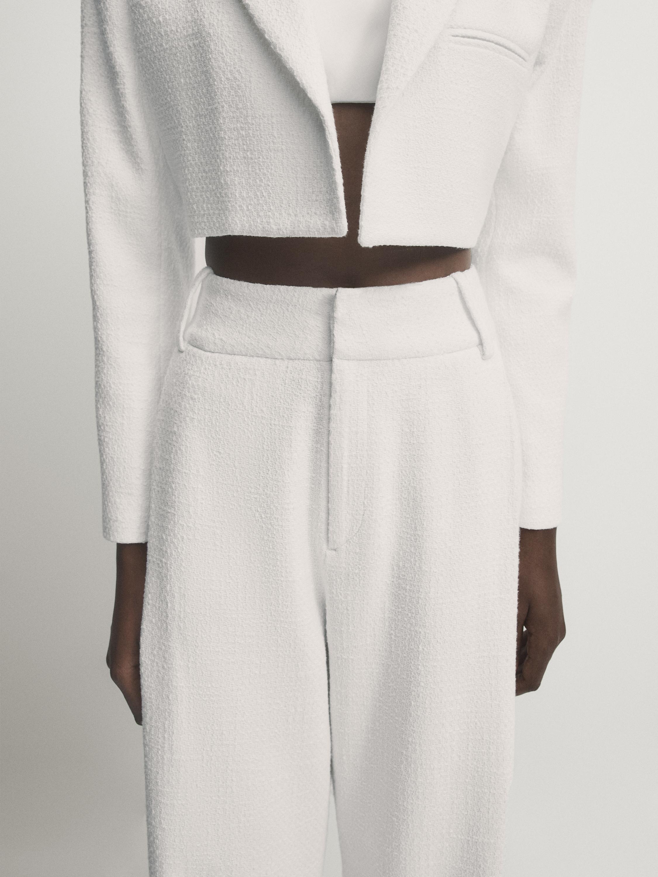 Wide-leg textured suit trousers with darts - Studio - White | ZARA 