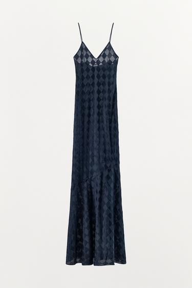 100% SILK JACQUARD ARGYLE DRESS - Blue by Zara - Image 3