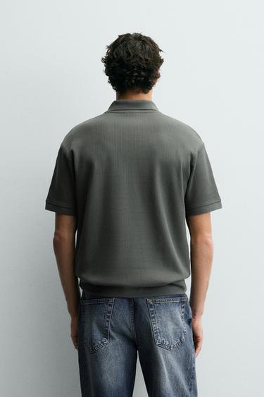 Zara VERTICAL TEXTURED POLO - Dark green