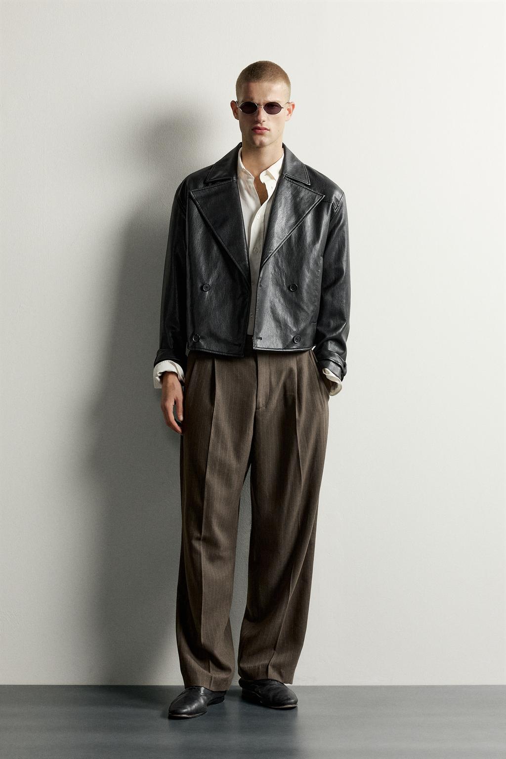 LEATHER EFFECT CROPPED FIT JACKET
