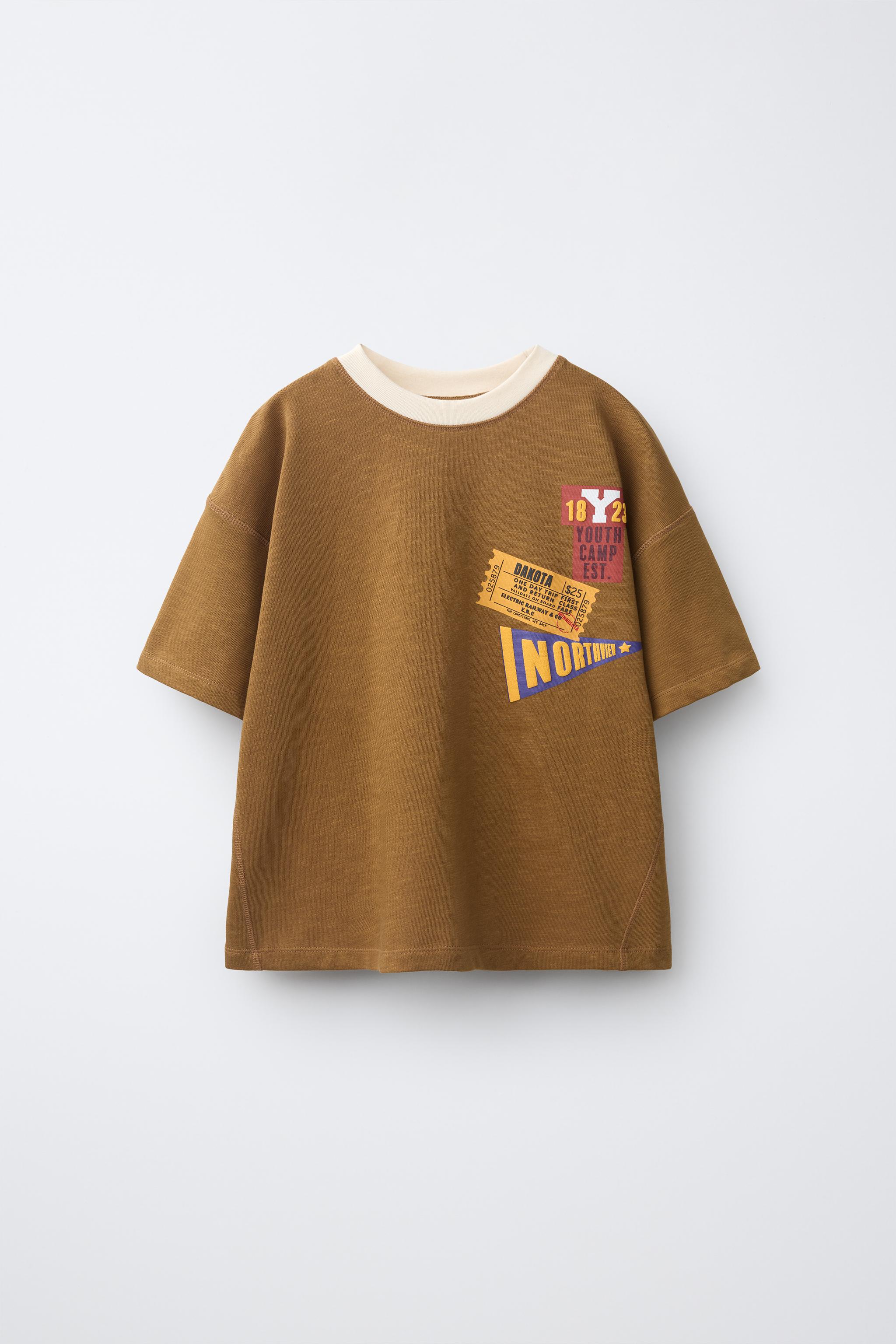 Детские футболки Zara CONTRAST NECK T-SHIRT