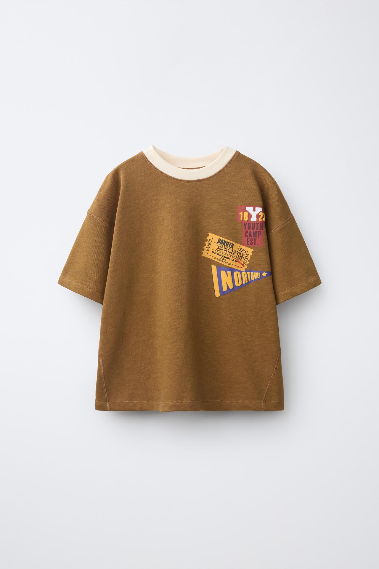 CONTRAST NECK T-SHIRT — Toffee