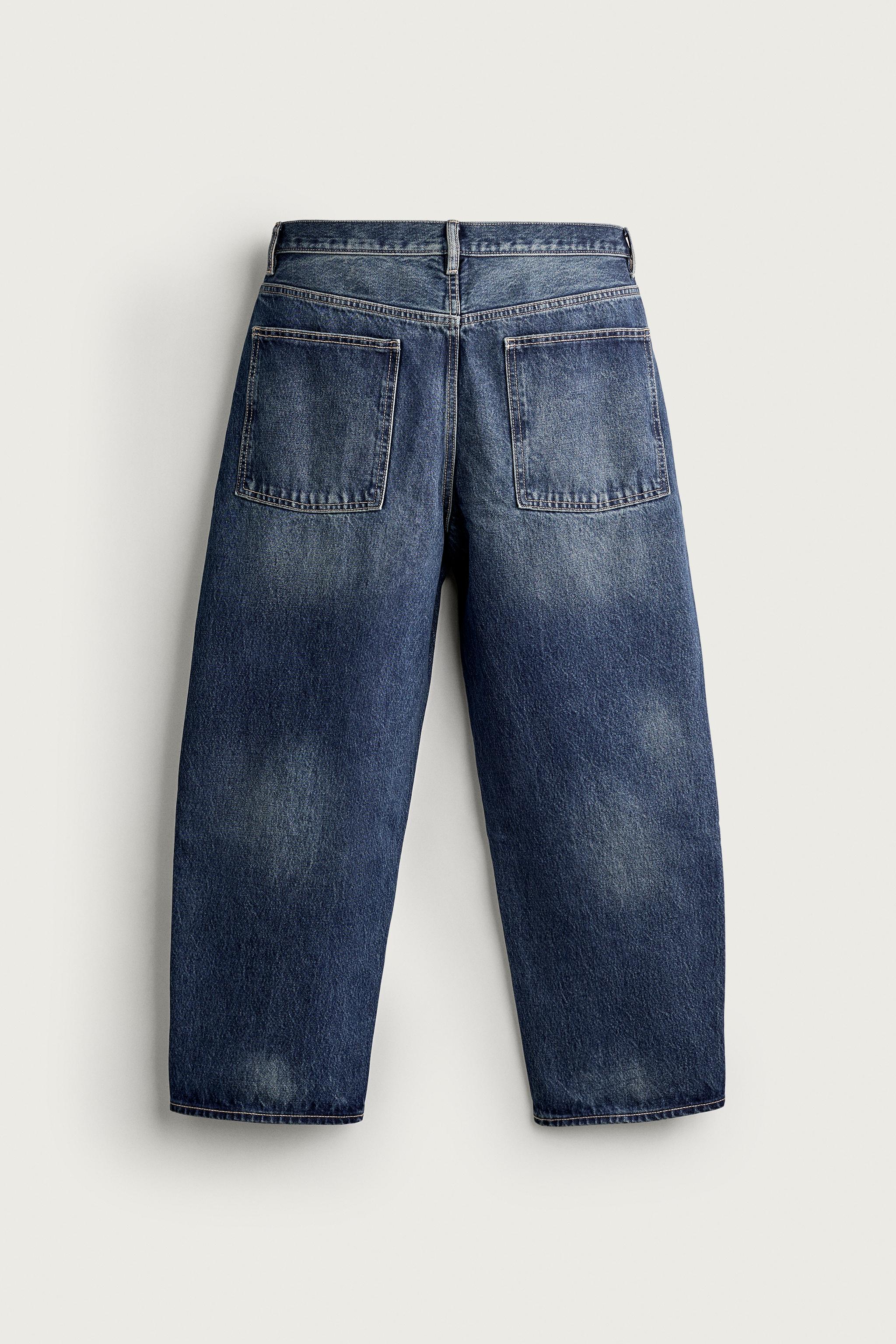 ストライプ テーパードワイドレッグデニムパンツ - 青色/白色 | ZARA