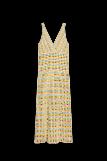 Zara LONG CROCHET KNIT DRESS - Multicolored - Image 0