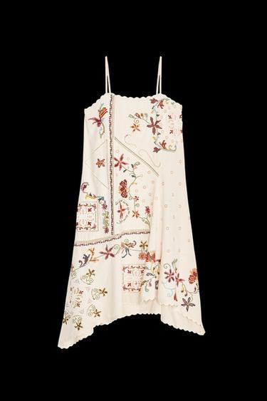Zara ZW COLLECTION FLORAL EMBROIDERED ASYMMETRIC DRESS - Multicolored - Image 0