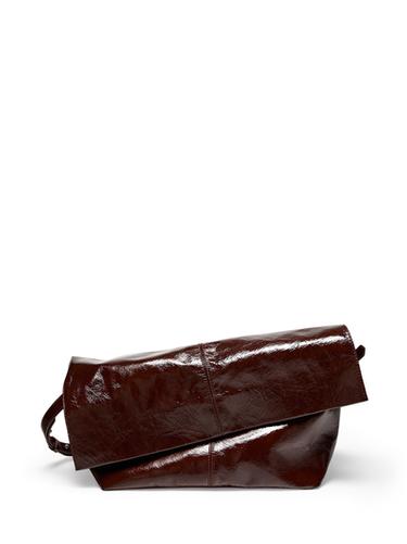 Sac flap craquelé en cuir nappa - Marron chiné de Zara
