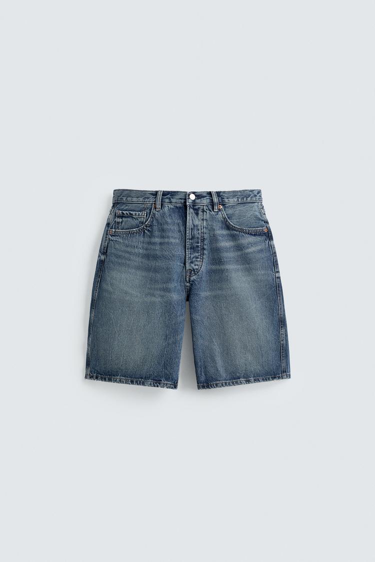 ZARA STRAIGHT FIT DENIM BERMUDA SHORTS