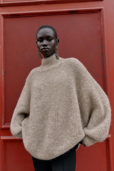 Zara WIDE SLEEVE KNIT JUMPER - taupe brown