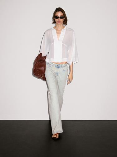 Zara Flowing linen blend blouse with seam details - Oyster-white - Image 0