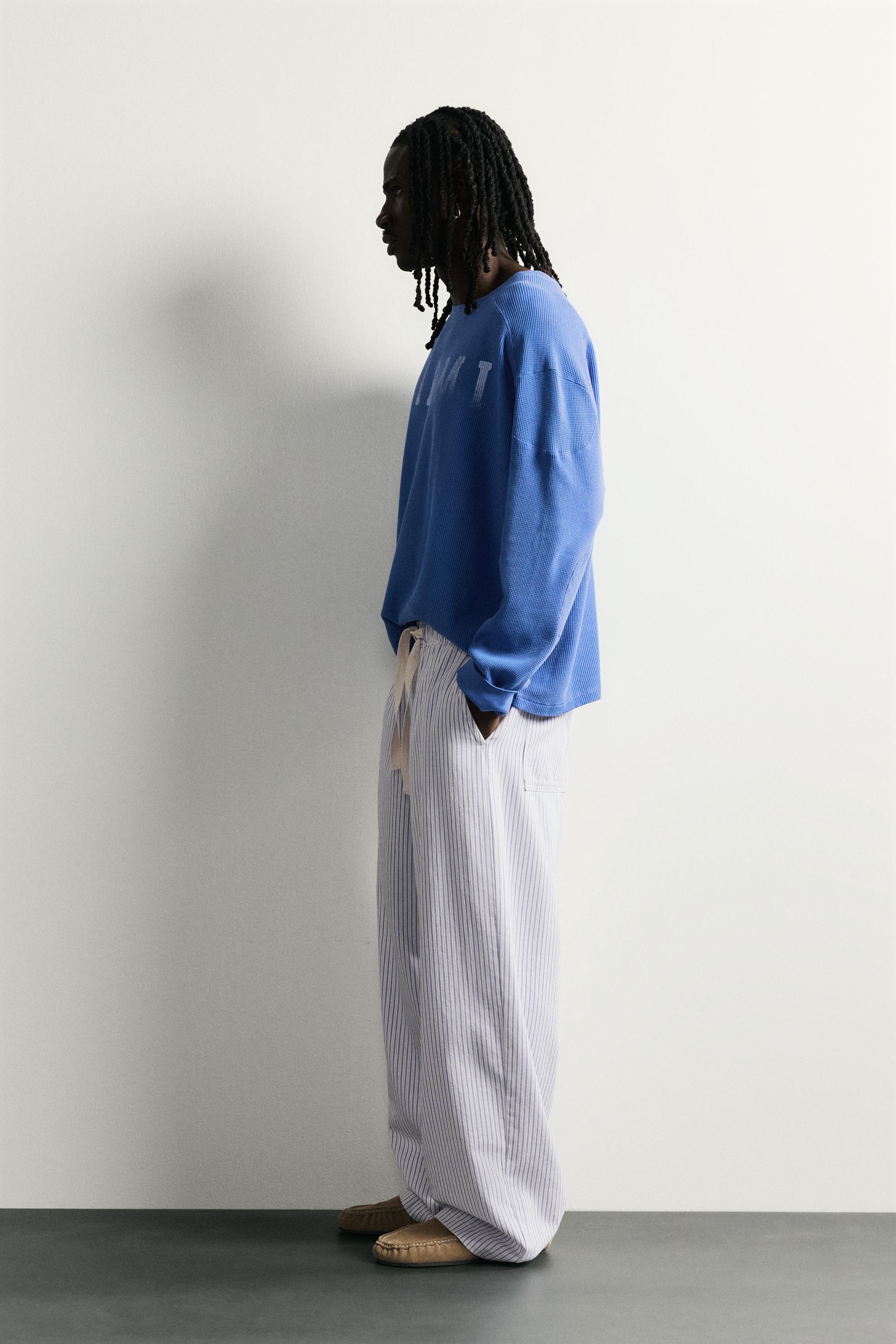 Мужские брюки Zara STRIPED WIDE FIT PANTS — фото 4