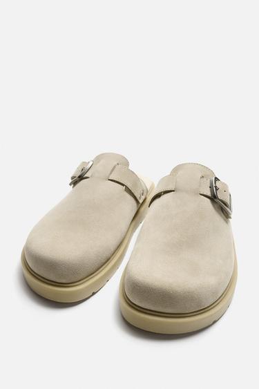 LEDER-CLOG MIT SCHNALLE - Beige von Zara