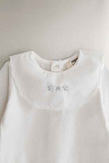 CHILDREN'S ROMPER WITH EMBROIDERED ELEPHANT - Oyster-white by Zara - Image 1